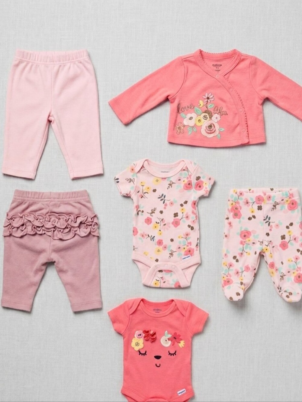 Gerber Pink Floral & Coral Baby Onesie and Pant Set